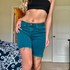 Vintage Forest Green Distressed Denim Shorts